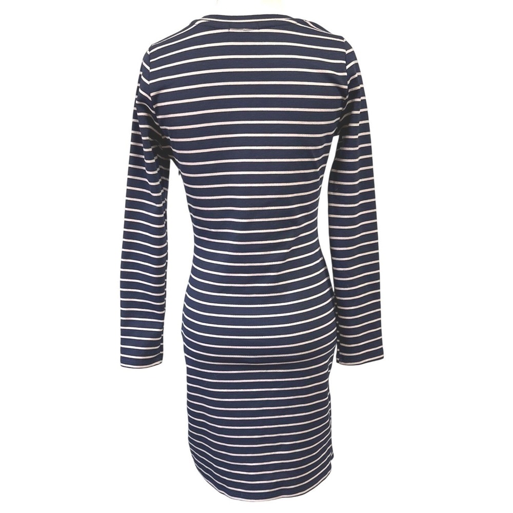 NWOT Iris Navy Stripe Bodycon Mini Dress Tulip Hem Quiet Luxury Size M - Picture 6 of 10